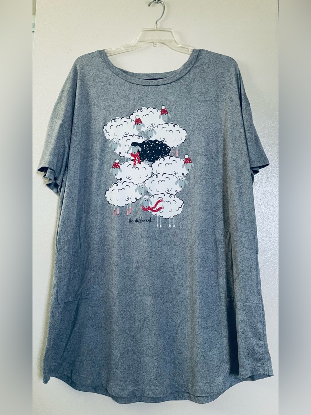 Secret Treasures Gray Nightshirt with Sheep Graphic and Red Accents